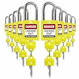 TRADESAFE Lockout Tagout Lock Sets, 10 Yellow Keyed Alike Unlimited Grouping Safety Padlocks, 2 Keys Per Lock, OSHA Compliant Loto Locks, for Lock Out Tag Out Kits