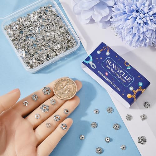 SUNNYCLUE 1 Box 300cs 10 Styles Flower Bead Caps 8mm Flat Spacer Beads Bulk Tibetan Silver Hollow Flowers Metal Vintage Floral Bead End Caps for DIY Bracelet Necklace Earring jewellery Making Supplies - Image 3