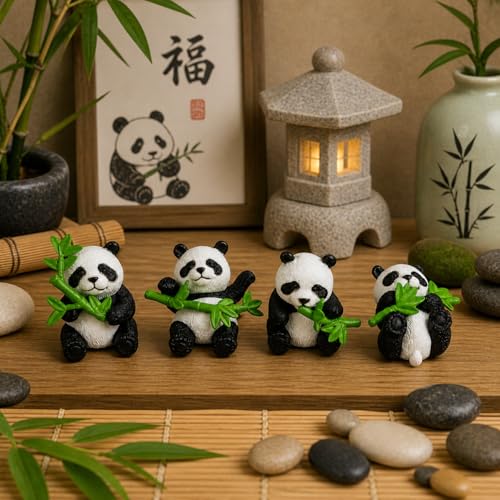Image of HindCraft Cute Panda Showpiece Set for Home Decor | Panda Miniature Figurines for Desk, Shelf, Car Dashboard & Gift (Set of 4)