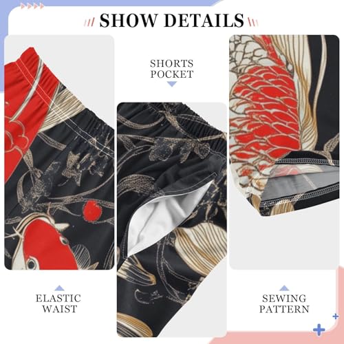 ZZXXB Carp and Flowers Boys Long Pants Soft Trousers Elastic Waist Kids Lounge Bottoms with Pockets S-XL4