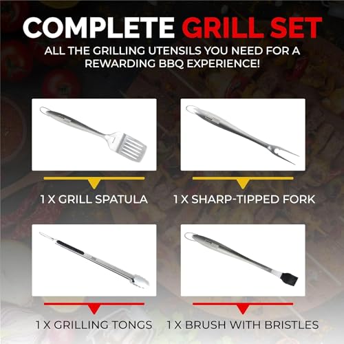 Set de utensilios para parrilla 4 piezas acero inoxidable miniatura 6