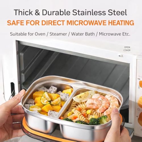 Image of Stainless Steel Lunch Box Set (2400ML) with Insulated Carry Bag | 2 Layer Food Grade Steel Containers, Leakproof Lid with Silicone Seal & Air Vent, Microwave, Dishwasher Safe