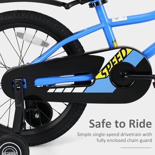 Image of Olakids Kids Bike, 12 14 16 18 Inch Toddlers Bike with Training Wheels Basket Adjustable Seat and Handlebar, Handbrake and Coaster Brake, Children's Bicycle for Boys Girls 3-8 Years Old