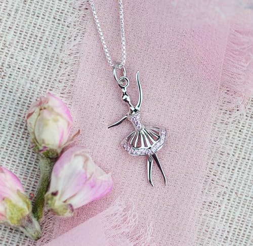 Cherished Moments Girl's Sterling Silver Ballerina Charm Necklace with Pink Sparkling CZs3