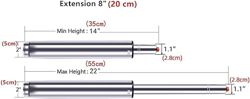 Miniatura 2 de Antlu Cilindro de elevación de gas ajustable de 14 a 22 pulgadas (8 pulgadas) para reemplazo de taburetes de silla de oficina, cilindro neumático