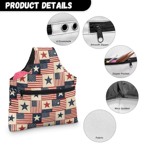 Image of KUIFORTI Plaid Star Knitting Yarn Bag July 4th Crochet Bags for Women Knitting Needles, Yarns and Unfinshed Project, Crochet Hook Organizer Independence Day Decoration