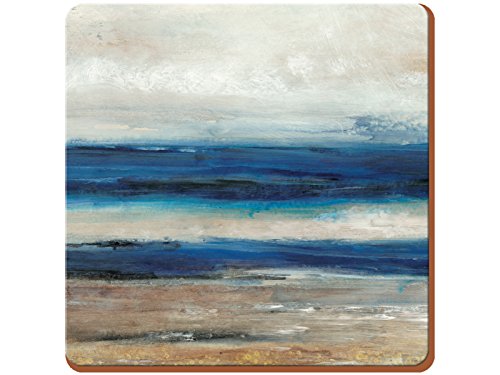 Creative Tops Coasters Set of 4, sous-Verres Haut de Gamme en Bois avec Dos en liège et Motif océan Abstrait, 10,5 cm (4 Pouces)
