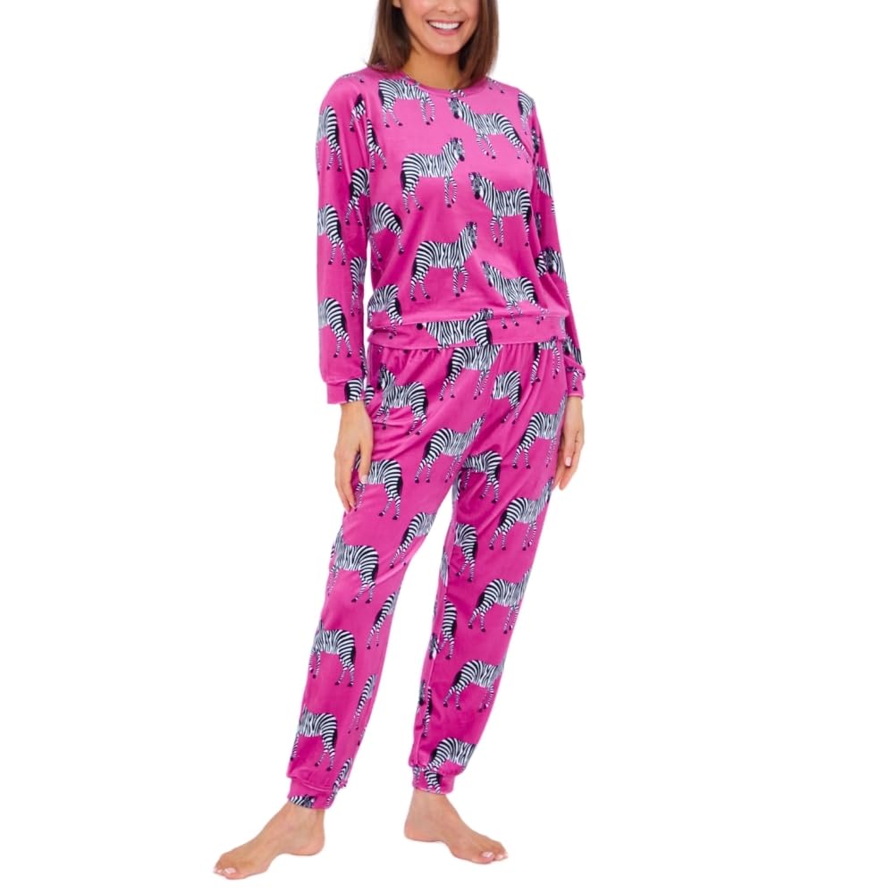 Love to Sleep Women's Pyjama Set - Velour - Bright Pink - Size 12-14