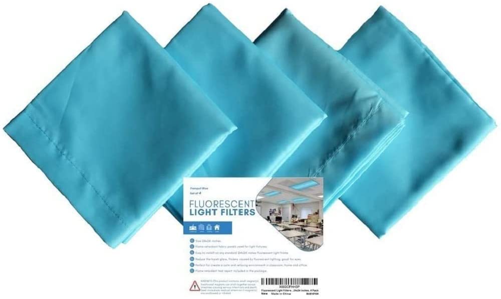 Fluorescent Light Filters, Light Diffuser Covers for Classroom Office Hospital, Flame-Retardant Panels, 8 Strong Magnets, Easy Installation,24x24 inches,4 Pack