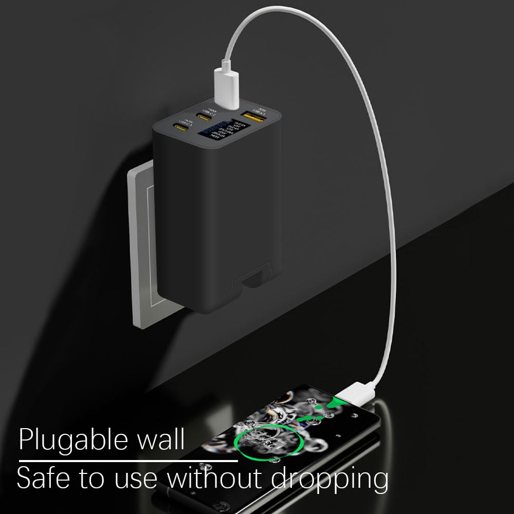 Chargeur Gan 280W avec écran OLED,4-Port GaN Type-C Adaptateur avec 3USB-C +1USB-A,PD 140W Chargeur Rapide,Chargeur Universel pour l'europe,Les États-Unis,l'Australie et Le Royaume-Uni（Noir）