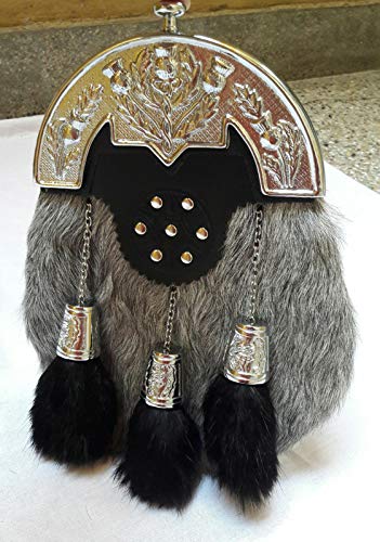 Full dress Sporran With grey Goat Fur With Chrome Cantel (Free Belt Included)4