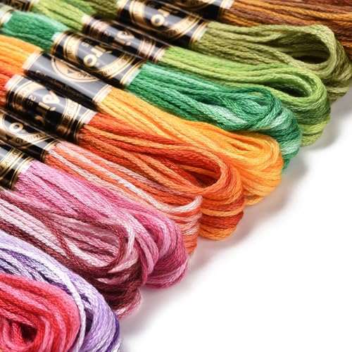 Image of 21 Skeins 6 Strands Variegated Embroidery Floss Cross Stitch Threads Gradient Color Friendship Bracelet Needlepoint String Thread for Jewelry Making Bracelet Knitting Stitching Crafts Supply