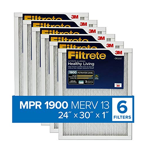 Filtrete 24x30x1, AC Furnace Air Filter, MPR 1900, Healthy Living Ultimate Allergen, 6-Pack (exact dimensions 23.81 x 29.81 x 0.78)