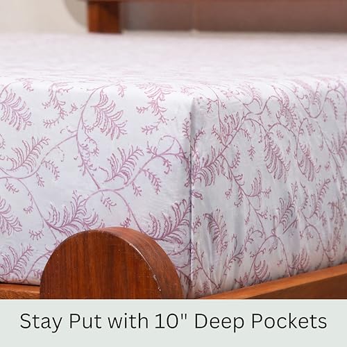 Image of Amazon Brand - Umi Cotton Elastic Fitted Bedsheet, King Size 78x72 Inches, Elastic Fit Bed Sheet, 10 Inch Deep Pocket, Soft Breathable Bedding, Durable Easy Care, with Pillow Cover-Rose Vines