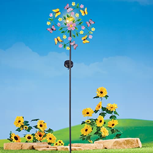 Collections Etc Solar Powered Butterfly Floral Wind Spinner Garden Stake #TOP2