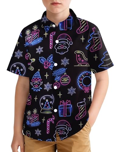 Rioofinx Boys Christmas Hawaiian Shirt Short Sleeve Button Down Shirts Print Beach Summer Casual Shirt for Kids 4-15 Years