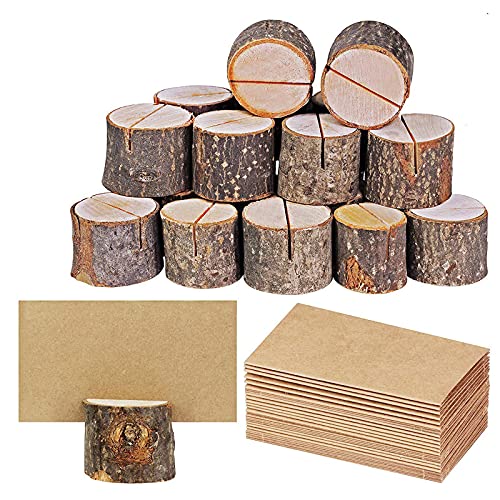 Juego 20 Soportes para Tarjetas Madera Auténtica para Tarjetas Fotográficas Números Mesa Soporte Memoria Oficina Casa Fiesta Navidad Decoración Boda Cover