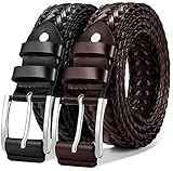 KEMISANT Mens belt 2 Pack, Woven Braided Leather Belt for Men Causal Golf Pants Polo Shirts Matching