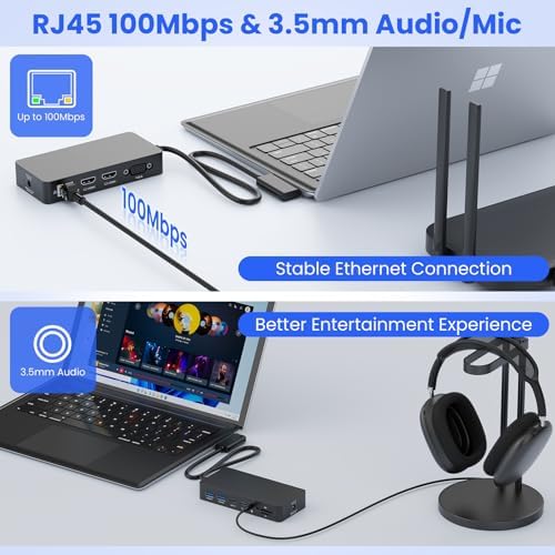 Surface Docking Station, Triple Display with Dual 4K HDMI & VGA, Power Adapter Included, Compatible with Microsoft Surface Pro 11/10/9/8/X/7+/7/6/5/4/3, Laptop 7/6/5/4/3/2/1, Go/Book - 4