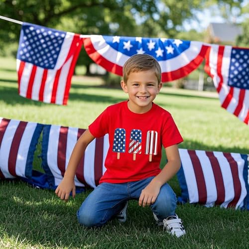 Image of Toddler Boys Girls 4th of July Short Sleeve Shirt - Kids Patriotic American Flag Memorial Day USA Tops 2-7T