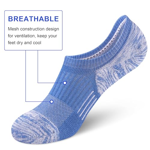 Image of Amutost Womens No Show Socks Anti-Slip Cushioned Breathable 5-10Pairs | Silicone heel grips, Arch compression band, Elastic cuffs, Moisture wicking, Size 6-8 /7-9 /9-11, Reduces blisters