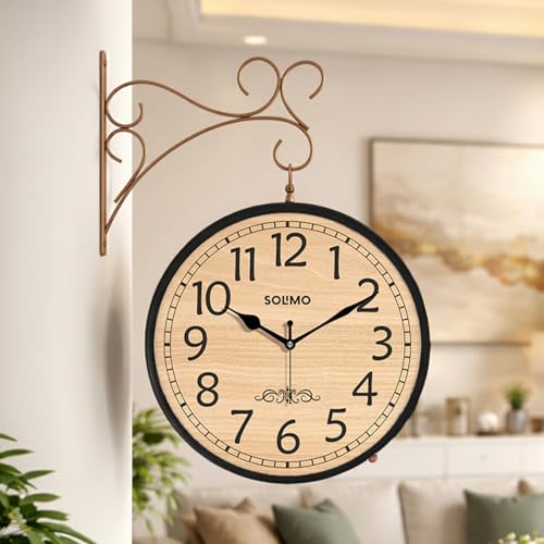 Amazon Brand - Solimo Double Sided Vintage Station Wall Clock, one Side Roman and Other Side Numeral dial (12 Inches, Black with Copper Finish) Metal, Analog