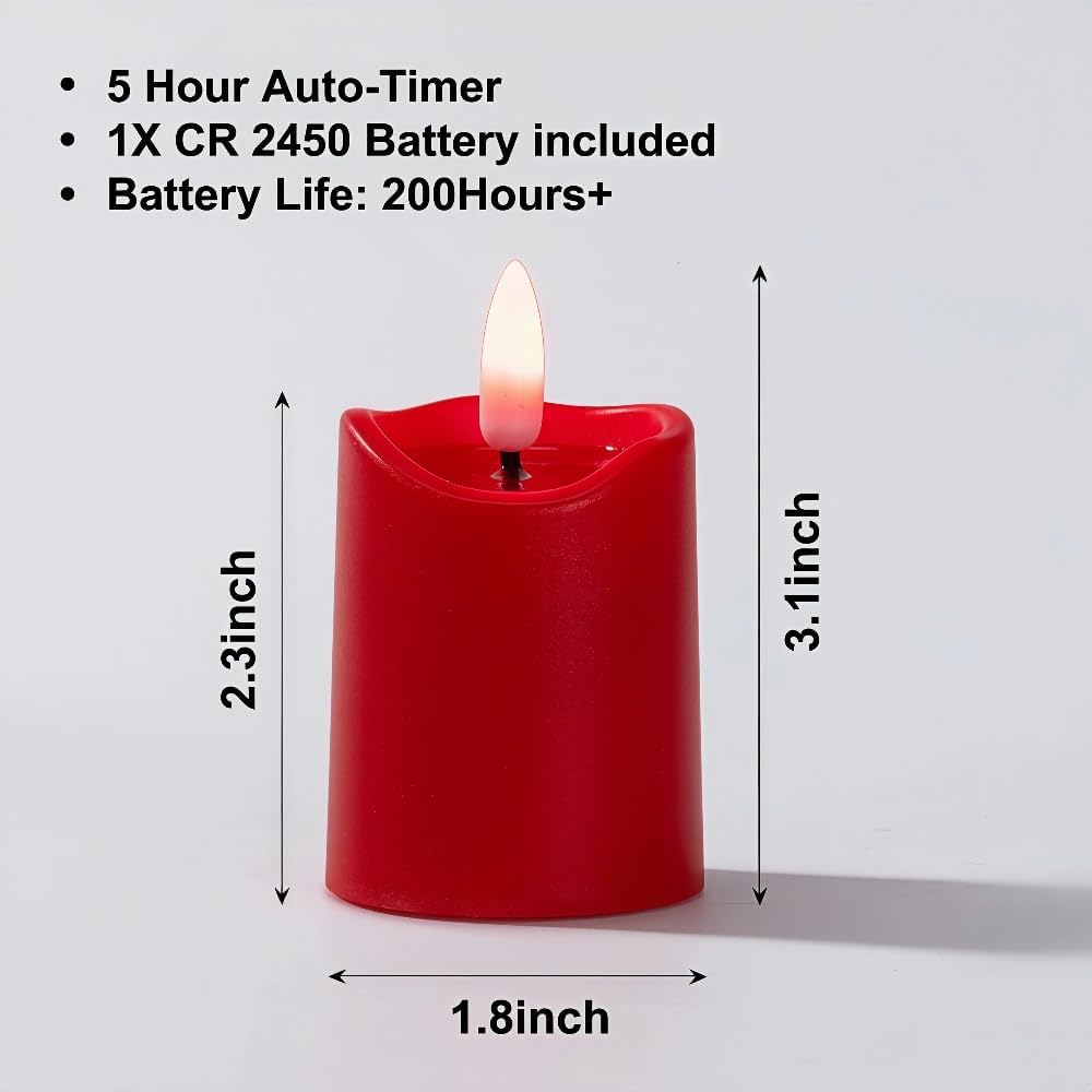 Simplelight Red Flameless Votive Candles with Timer, Realistic Black Wick Valentine’s Day Candles Battery Operated, Battery Included, D 1.8” X H 3.1”, Set of 6 for Wedding, Christmas Decoration (Red) - Image 5