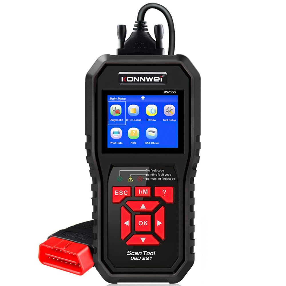 KONNWEI KW850 OBD2 Diagnosegerät, OBDII/EOBD Diagnose Fehlerspeicher Auslesen, mit Vollständigen OBD2 Funktionen, Universal Fehlercode Auslesegerät,Kompatibel mit Allen Fahrzeugen nach 2002 (Schwarz)