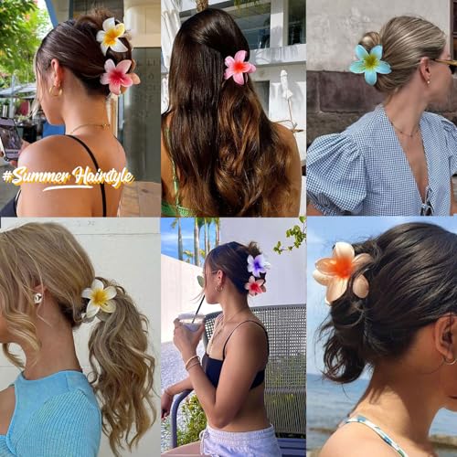 BAISEN 6 pcs Color Flower Hair Clips,3.14 inches Large Hawaiian Flower Claw Clip for Women Thin Thick Curly Hair,Strong Non-slip - Image 2