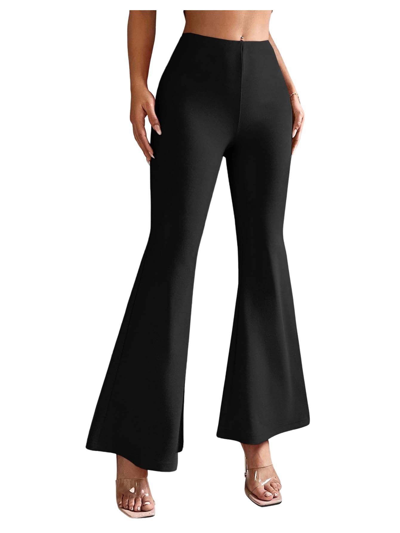 Floerns Womens Elegant Flare Leg Pants Mid Rise Business Casual Bell Bottom Work Trousers