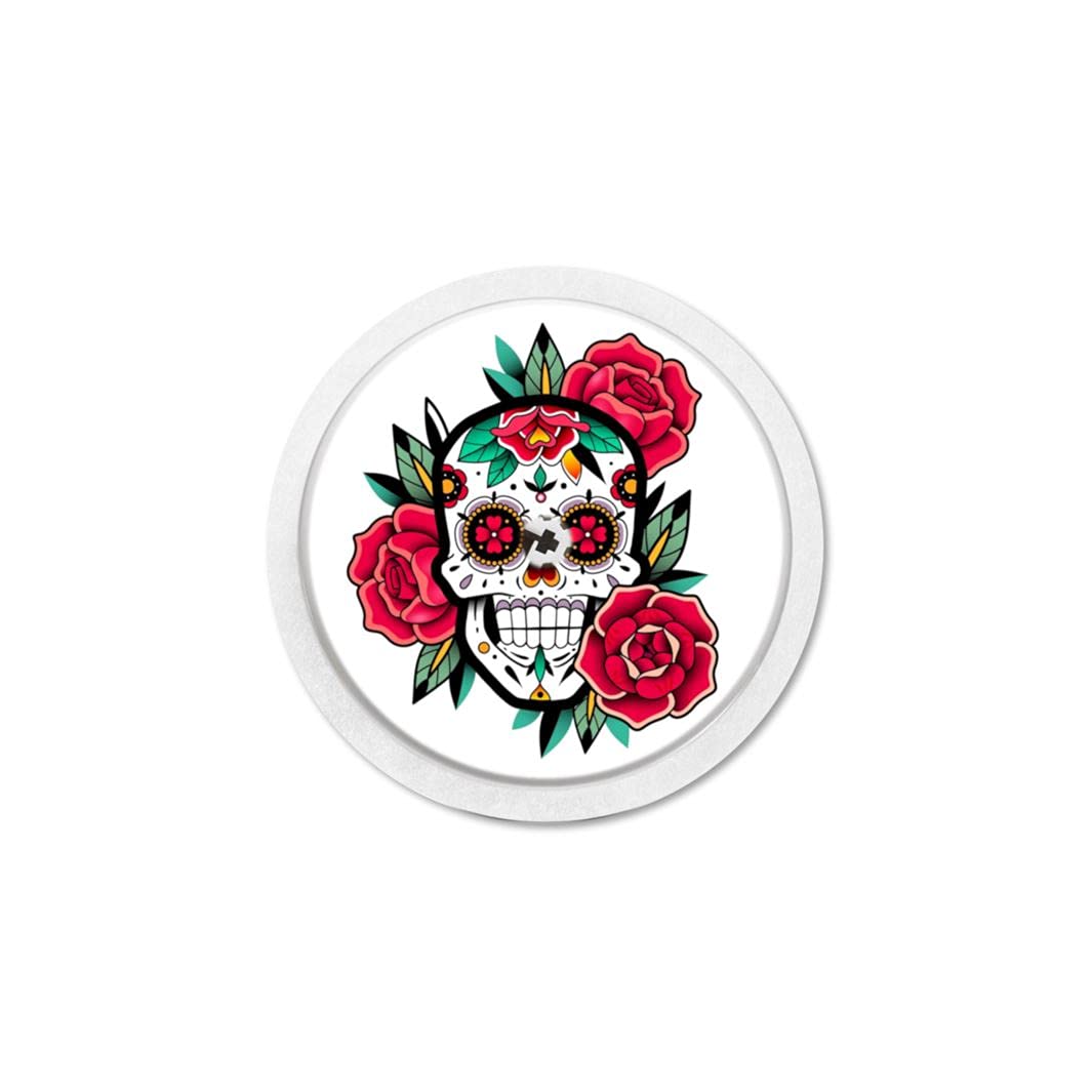 Stickers Pour Capteur Freestyle Libre 1 & 2 - Motif Skull Fleuri, Lot De 4