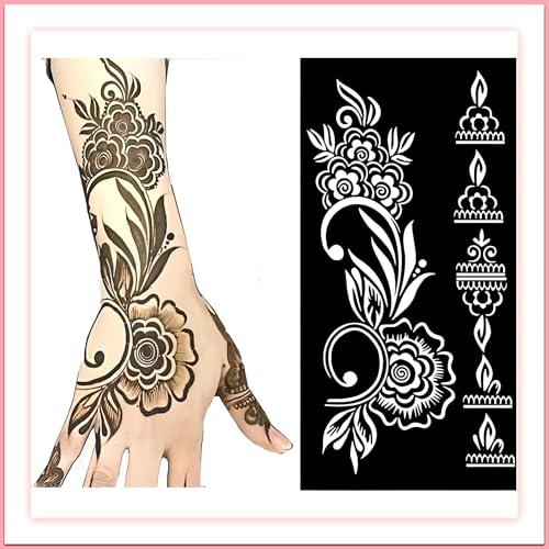 Image of Rajasthani Mehendi Decorative Hand Stencil Sticker Set with Floral and Mandala Patterns Stencil Bridal Design Wedding, Festival & Party Rajasthani Mehndi Henna for Hands [B10]