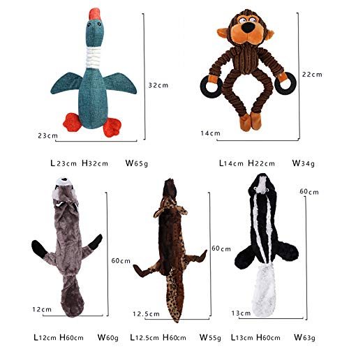MyfatBOSS Unkaputtbares Hundespielzeug Set – 5 Stück Quietschende Plüschtiere, Unzerstörbares Hundespielzeug für Kleine und Große Hunde, Kuscheltier für Hunde, Inklusive Tierhaarentferner für Wäsche