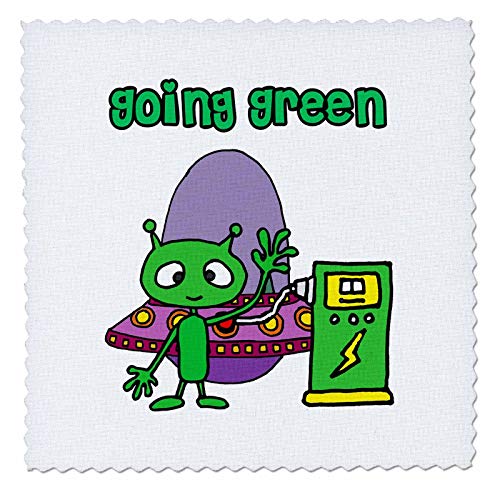 20x20 inch Quilt Square - Funny Green Martian Charging Electric Spaceshi Going Green Pun Environment
