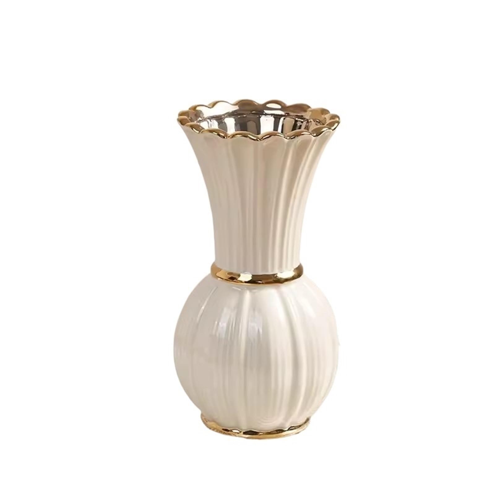 Geometric Vase Painted Cream Style Ceramic Vase With Advanced Sense Of Water-based Rose Flower Arrangement, Retro Livin(White+golden 23 * 12cm)