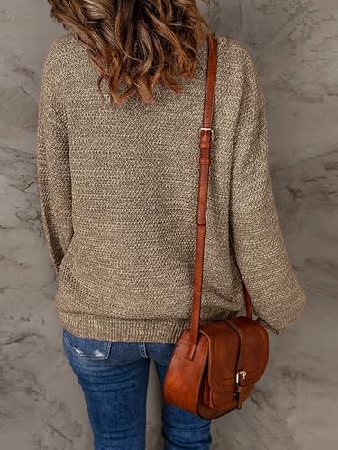 Image of NIeyook Womens Sweaters 2024 Cute Balloon Sleeve Oversized Pullover Knit Tops Fall Lightweight Heathered Sweater Dark Khaki L