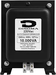 Transformador 10.000VA com Conector Sindal Bivolt 110V/220V – Disoma | Potência Real 5.550W | Para Solda, Ventilador de Janela e Equipamentos Potentes