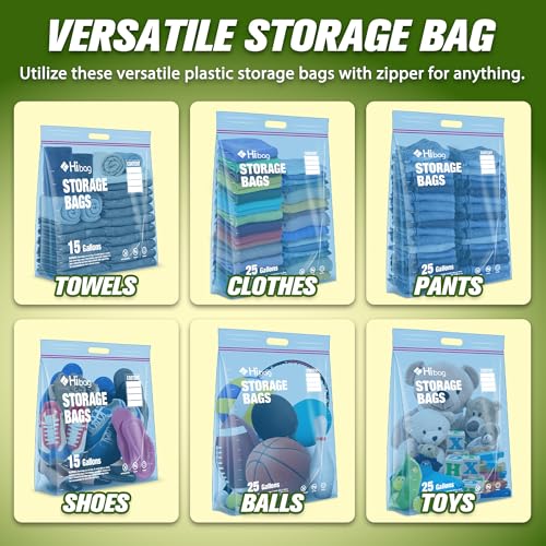 25 Gallon Large Storage Bags, 35” x 24” Jumbo Zipper Bags with Handle, Extra Large XL Zip Top Bags for Clothes Travel Moving, Blue, Pack of 3
