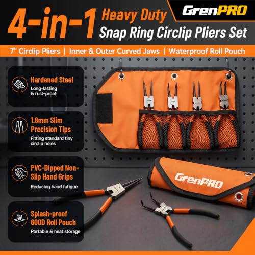 Image of GRENPRO 7-Inch 4-in-1 Snap Ring Plier Set, Internal External Circlip Pliers