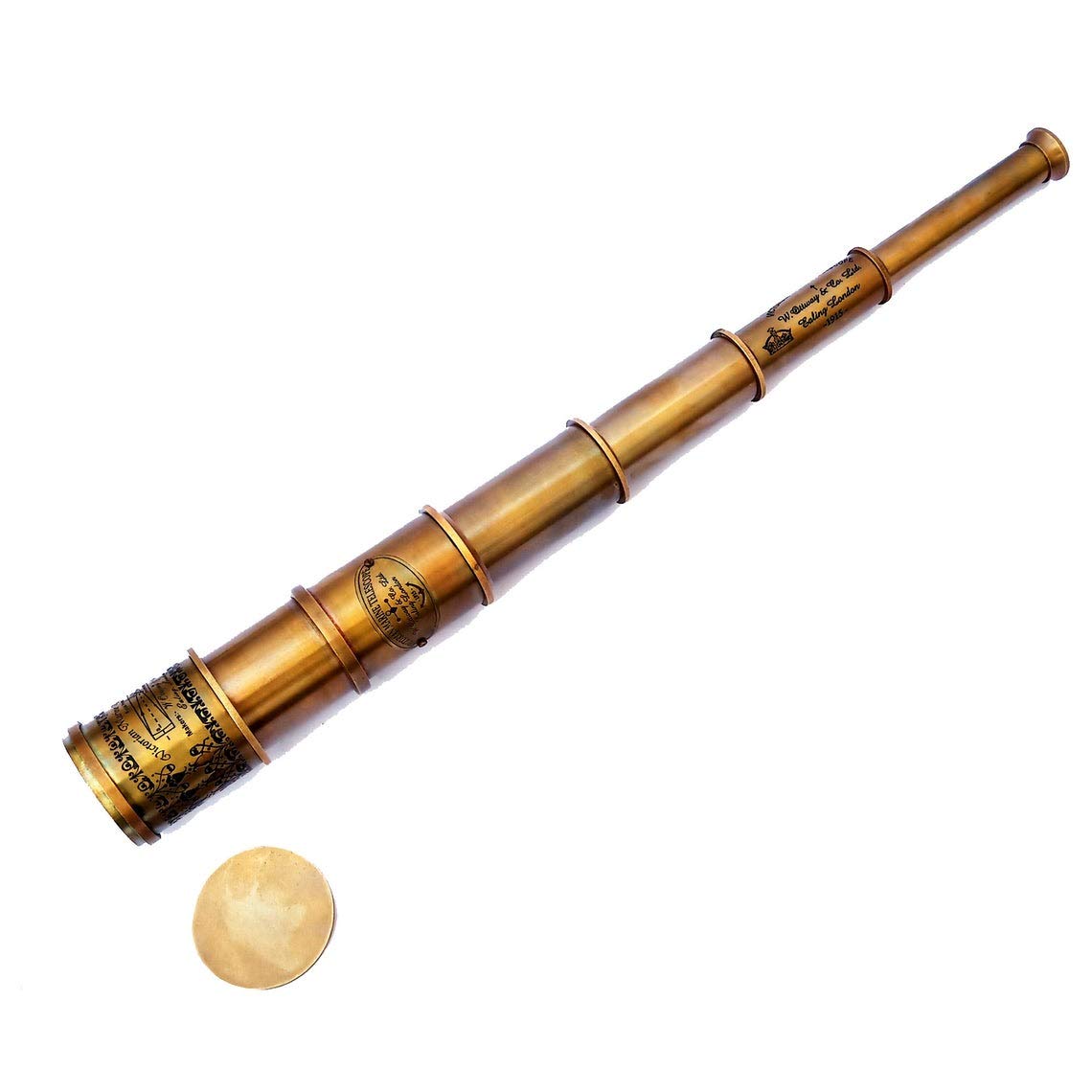Télescope Victorien En Laiton Antique De 20 Po. Télescope Naval Pirate Victorien Extensible à La Main Avec Belle Boîte En Bois Dur Gravée D'ancre Polie - France