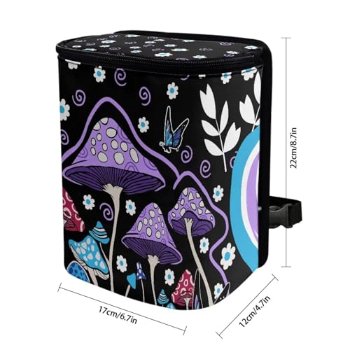 Image of Purple Hippie Mushroom Car Trash Bag Hanging Auto Garbage Bin Can with Lid,Leak Proof Reusable Adjustable Strap Car Garbage Bag for Travel /Picnic