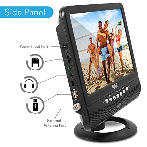 9 Inch Portable Widescreen TV - Smart Rechargeable Battery Wireless Car Digital Video Tuner, 800x480p TFT LCD Monitor Screen w/ Dual Stereo Speakers, USB, Antenna, Remote, RCA Cable - Pyle PLTV9553