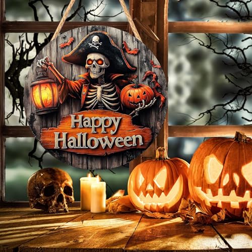 Feliz Halloween Letrero Para Puerta - Cartel De Madera Feliz Halloween En 2D - Decoración De Pared Con Fantasma Calabaza Pirata Casa Encantada Para Hogar Entrada Cocina Porche Jardín Valla