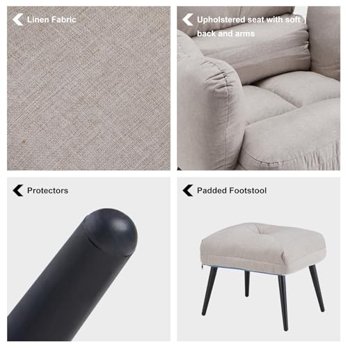 CLIPOP Ohrensessel Leinen mit Hocker, Relaxsessel mit Liegefunktion, Sessel & Ottomane, Polsterstuhl & Kissen, Fernsehsessel, TV-Sessel für Schlafzimmer, Wohnzimmer (Beige) – Bild 7