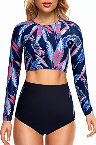 Peddney Women's Rash Guard Long Sleeve Swim Shirt UV UPF 50+ Sun Protection Swimsuit High Waisted...