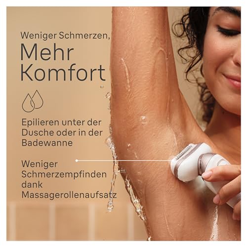 Braun Silk-épil 9 Flex Epilierer Damen mit Flexiblem 360°-Kopf, Wet&Dry, Langanhaltend Glatte Haut, Ladyshaver, Rasieraufsatz und Trimmeraufsatz, Made in Germany, 9-041 3D, Weiß/Gold 6