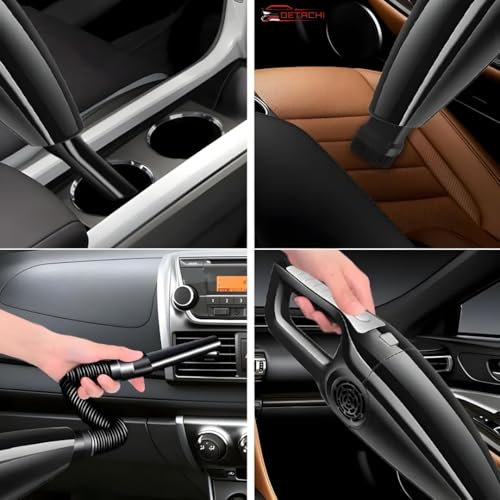 Image of DETACHI Car Vacuum Cleaner - Portable 2 in 1 Wet & Dry Cleaner for Car with High 6000PA Powerful Suction 12V DC for Deep Cleaning, HEPA Filter, Filter for Allergens, Cigarette Lighter Cord