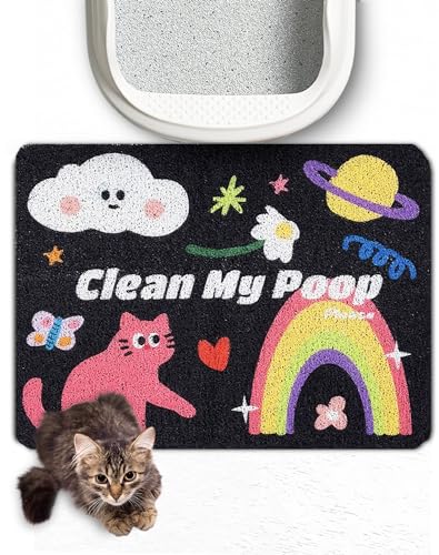 Lukamoo® Cute Cat Litter Mat (24''x16''), Large, for Kitty Litter & Cute Cat Litter Box, Clean My Poop