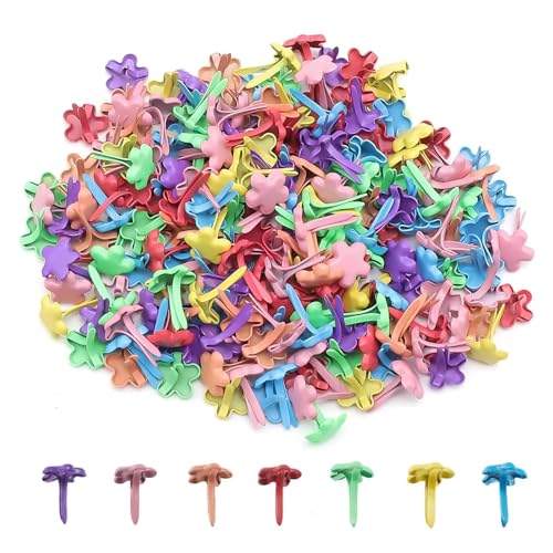 ATTEEFI 200 Pièces Mini Pinces à Motif, Attaches Parisiennes 7 x 10 mm, Coloré Clip en Métal à Tête Petite Fleur, Facile à Utiliser, Mini Attaches en...