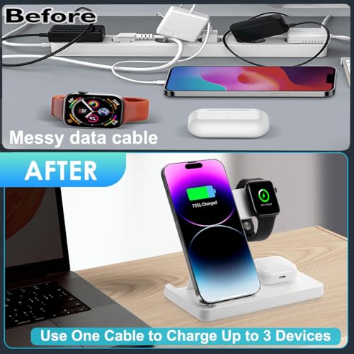 Image of Wireless Charger, 3 in 1 Charging Station for Multiple Devices, Wireless Charging Stand for iPhone 8-17 Series,iWatch 2-10 Series /Ultra /SE,AirPods4 /3 /2 /Pro(White)